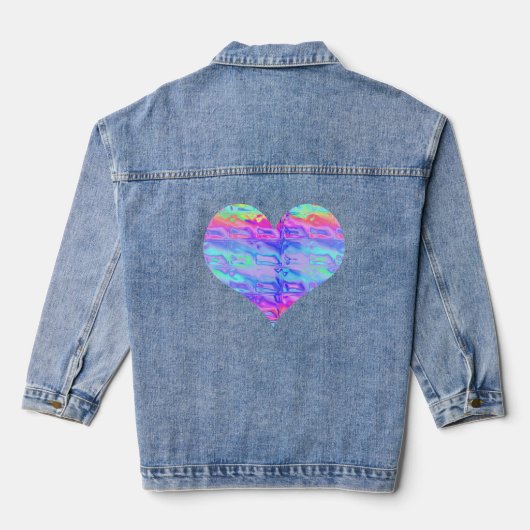 Geweldige Chroom Metallic Neon Rainbow Heart Denim Jacket (Achterkant)
