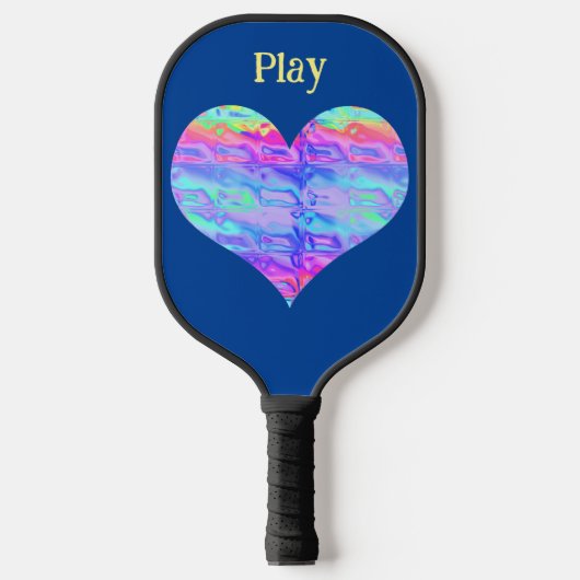 Geweldige Chroom Metallic Neon Rainbow Heart Pickleball Paddle (Voorkant)