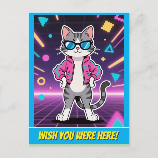 Geweldige Cool Retro Gamer Cat Briefkaart (Voorkant)