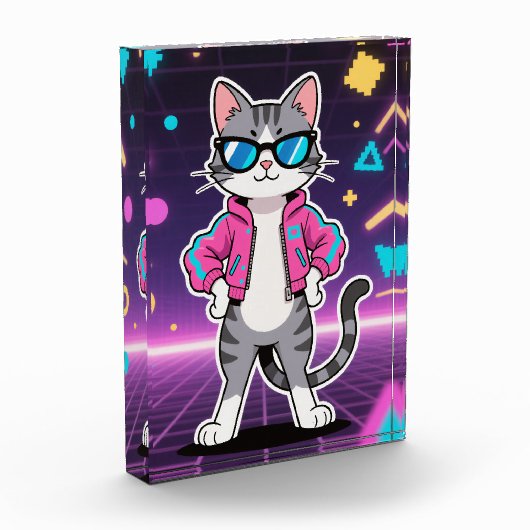 Geweldige Cool Retro Gamer Cat Fotoblokken (Links)