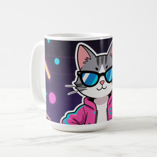 Geweldige Cool Retro Gamer Cat Full Afbeelding Koffiemok (Voorkant links)