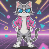 Geweldige Cool Retro Gamer Cat Full Afbeelding Sticker (Voorkant)