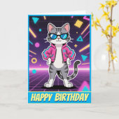 Geweldige Cool Retro Gamer Cat Kaart (Gele Bloem)