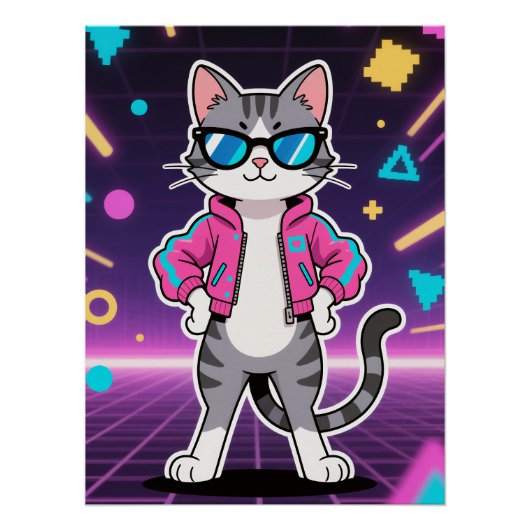 Geweldige Cool Retro Gamer Cat Perfect Poster (Voorkant)
