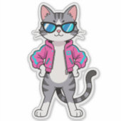 Geweldige Cool Retro Gamer Cat Sticker (Voorkant)
