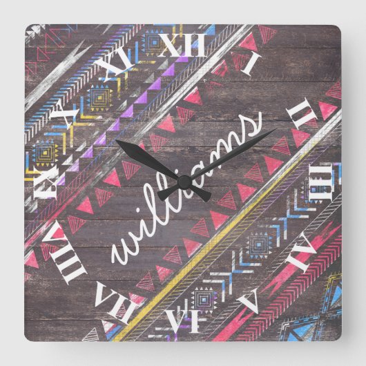 Geweldige Cool trendy Aztec tribal Andes wood Vierkante Klok (Voorkant)