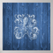 geweldige coole Antiek werking witte octopus Poster (Voorkant)