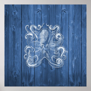 geweldige coole Antiek werking witte octopus Poster