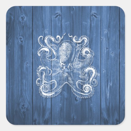 geweldige coole Antiek werking witte octopus Vierkante Sticker (Voorkant)