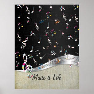 Geweldige coole "Music is Life" kleurrijke muziekn Poster