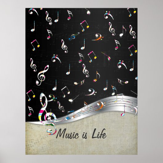Geweldige coole "Music is Life" kleurrijke muziekn Poster (Voorkant)
