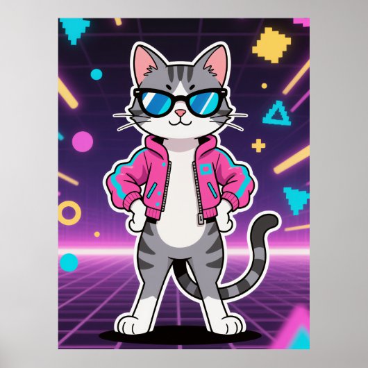 Geweldige Coole Retro Gamer Kat Poster (Voorkant)
