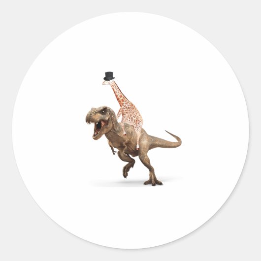 Geweldige Crazy Giraffe Top Hat T-Rex - Mannen_Vro Ronde Sticker (Voorkant)