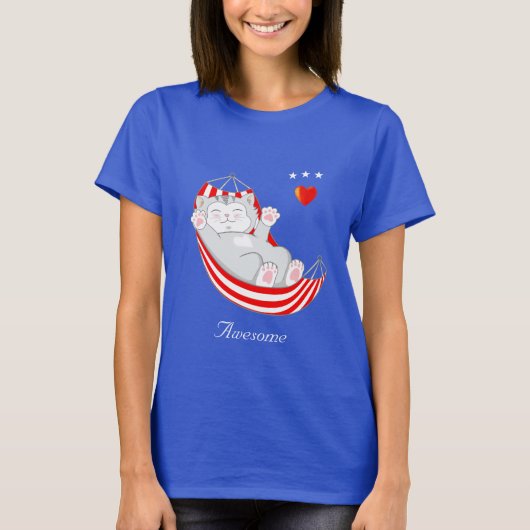 Geweldige Cute Kitty Kat in Hangmat T-Shirt (Voorkant)