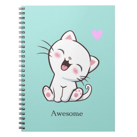 Geweldige Cute Kitty Kat op Licht Teal Notitieboek (Voorkant)