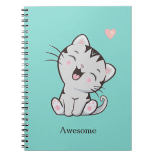 Geweldige Cute Kitty Kat op Lichtblauw Notitieboek