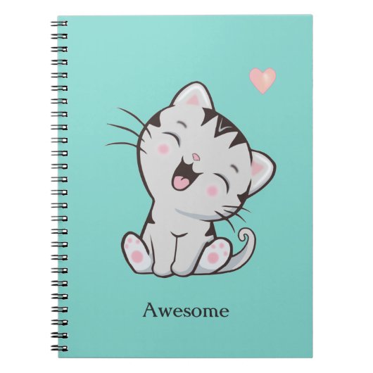 Geweldige Cute Kitty Kat op Lichtblauw Notitieboek (Voorkant)