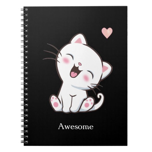 Geweldige Cute Kitty Kat op Zwart Notitieboek (Voorkant)