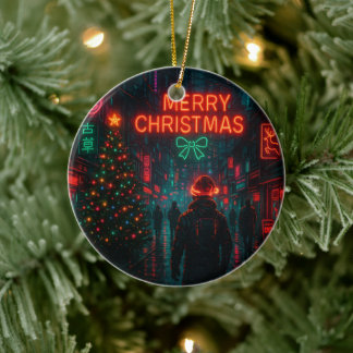 Geweldige cyberpunk kerststraat keramisch ornament