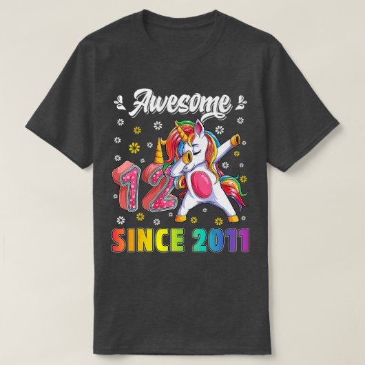 Geweldige Dabbing Unicorn Birthday 12-jarig meisje T-shirt (Design voorkant)