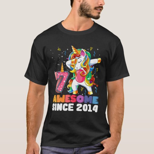 Geweldige Dabbing Unicorn Birthday 7 Year Old Girl T-shirt (Voorkant)