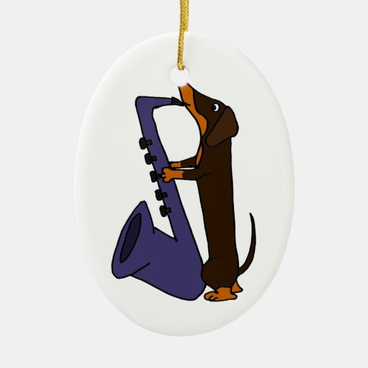 Geweldige Dachshund Dog-spelsaxofoon Keramisch Ornament (Voorkant)