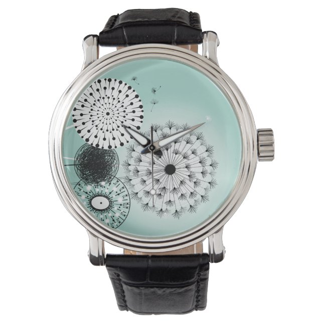 Geweldige Dandelions Blue  Leather Strap Horloge (Voorkant)