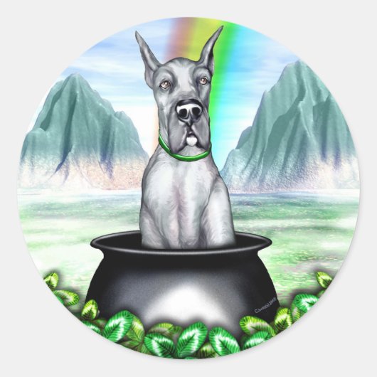 Geweldige Dane Blue Pot O Gold Ronde Sticker (Voorkant)