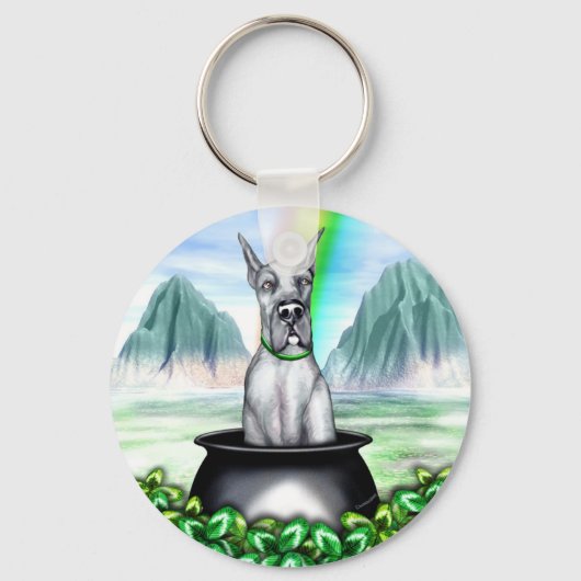 Geweldige Dane Blue Pot O Gold Sleutelhanger (Voorkant)