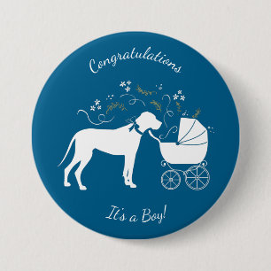 Geweldige Dane Dog Baby shower Puppy Blue Boy Ronde Button 7,6 Cm