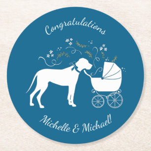 Geweldige Dane Dog Baby shower Puppy Blue Boy Ronde Kartonnen Onderzetter