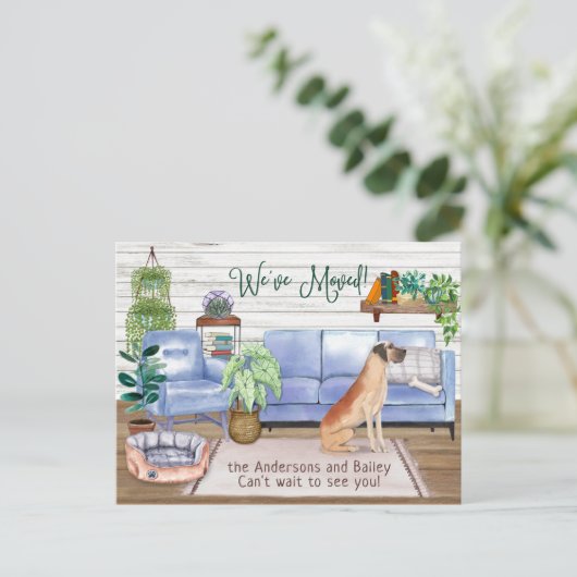 Geweldige Dane Dog Cozy New Home Movement       Aankondigingskaart (Staand voorkant)