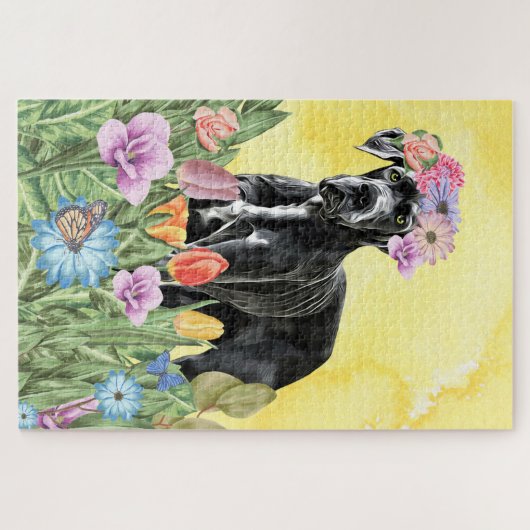 Geweldige Dane Dog Flowers Legpuzzel (Horizontaal)