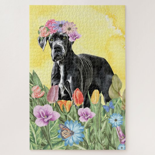 Geweldige Dane Dog Flowers Legpuzzel (Verticaal)