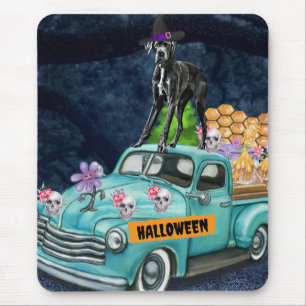 Geweldige Dane Dog Halloween Truck Scary Night Muismat