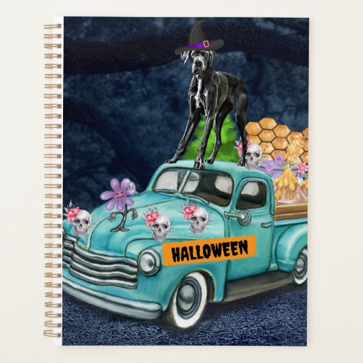 Geweldige Dane Dog Halloween Truck Scary Night Planner (Voorkant)
