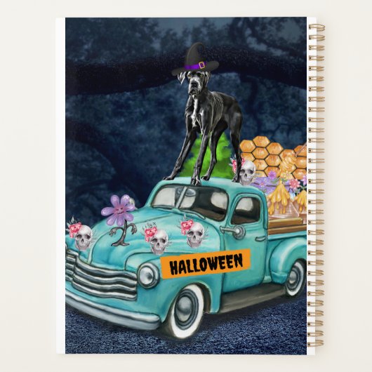 Geweldige Dane Dog Halloween Truck Scary Night Planner (Achterkant)
