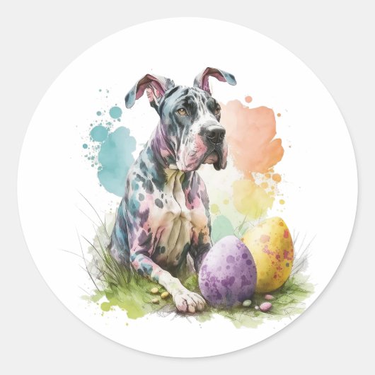 Geweldige Dane Dog-paaseieren, Happy Easter Great Ronde Sticker (Voorkant)