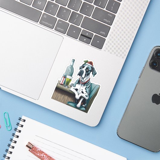 Geweldige Dane Dog Sticker (Laptop met iPhone)