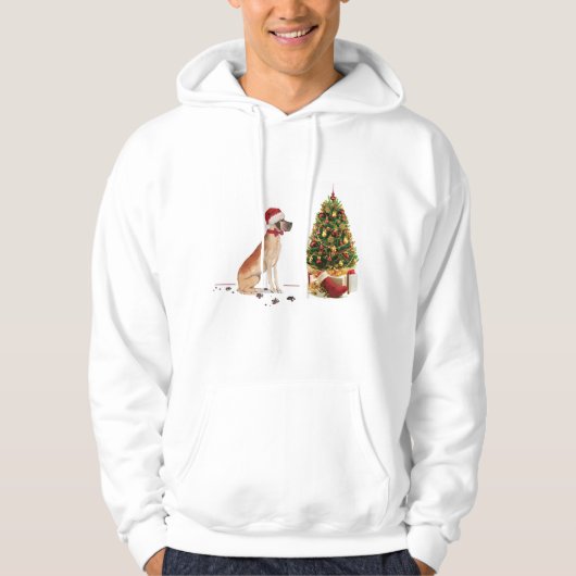 Geweldige Dane Funny-kersthond met boom Hoodie (Voorkant)