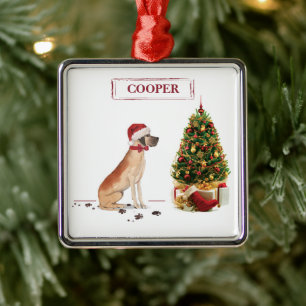 Geweldige Dane Funny-kersthond met boom Metalen Ornament