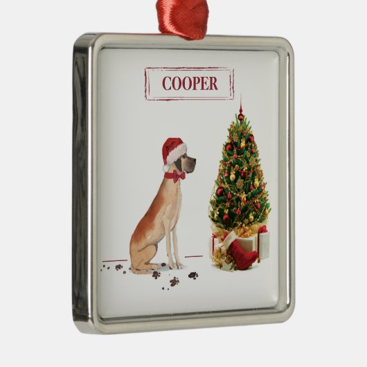Geweldige Dane Funny-kersthond met boom Metalen Ornament (Rechts)