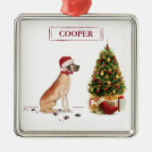 Geweldige Dane Funny-kersthond met boom Metalen Ornament (Voorkant)