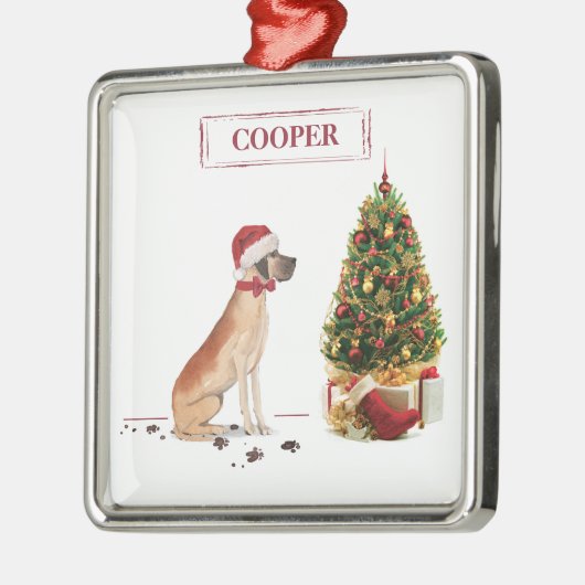 Geweldige Dane Funny-kersthond met boom Metalen Ornament (Links)