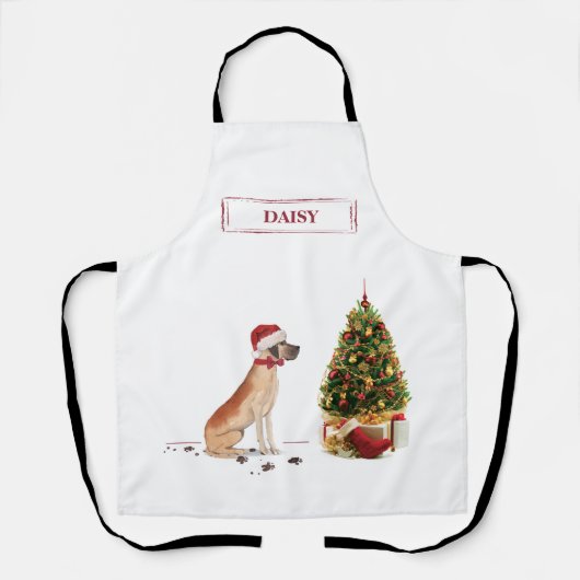 Geweldige Dane Funny-kersthond met boom Schort (Voorkant)