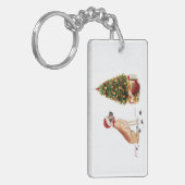 Geweldige Dane Funny-kersthond met boom Sleutelhanger (Voorkant Links)