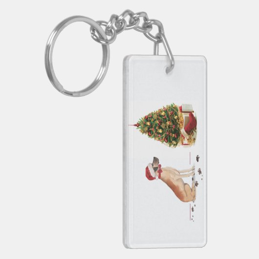 Geweldige Dane Funny-kersthond met boom Sleutelhanger (Voorkant Links)