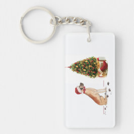 Geweldige Dane Funny-kersthond met boom Sleutelhanger