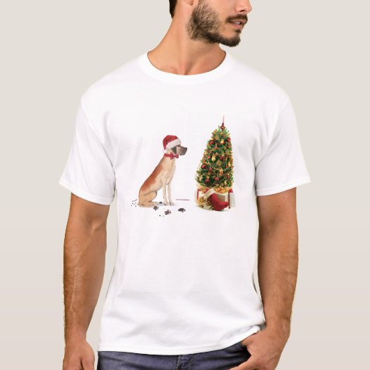 Geweldige Dane Funny-kersthond met boom T-shirt (Voorkant)