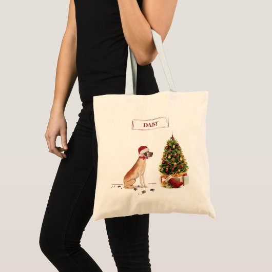 Geweldige Dane Funny-kersthond met boom Tote Bag (Voorkant (product))